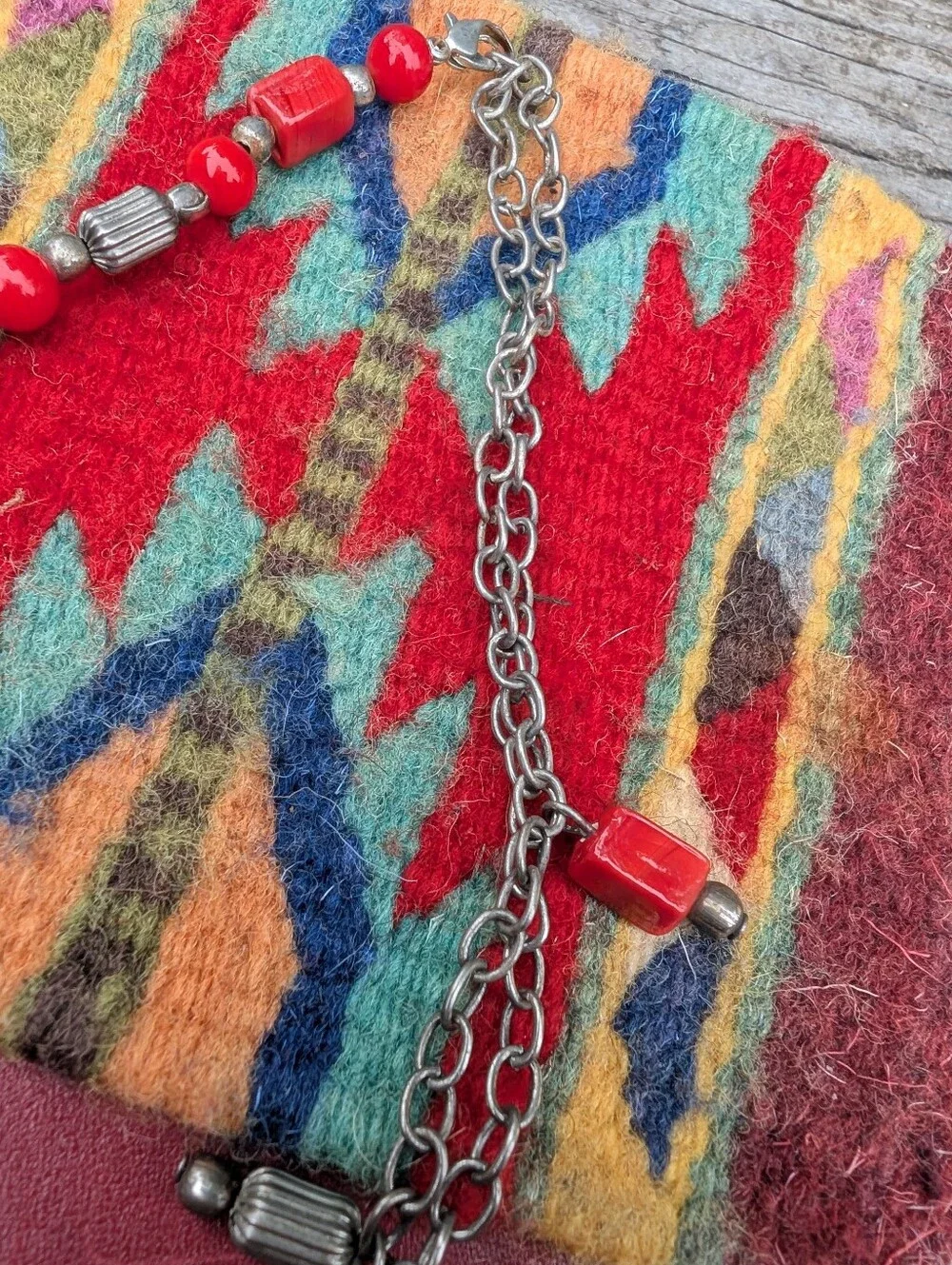 Southwestern Style Red Beaded Multi-Strand Necklace